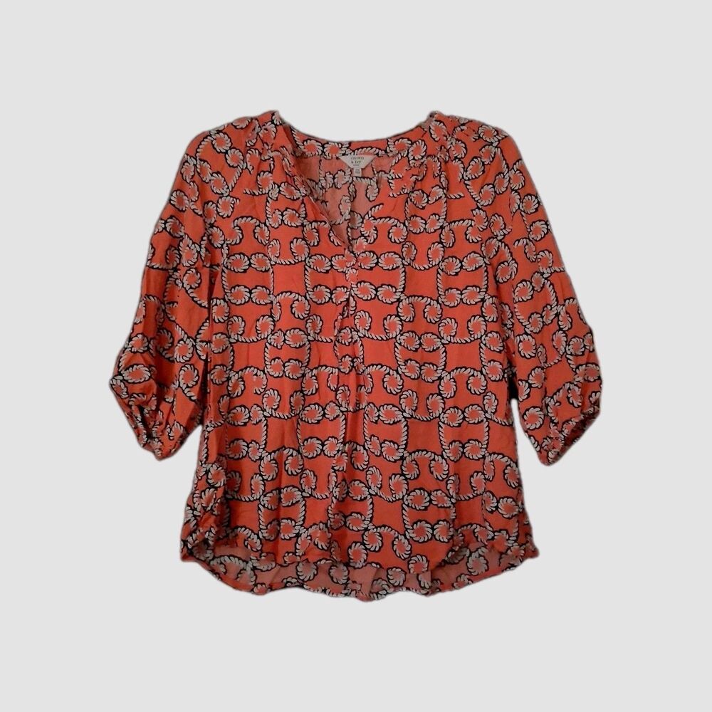 Crown & Ivy Women's Blouse Petite Medium Orange Multicolor
